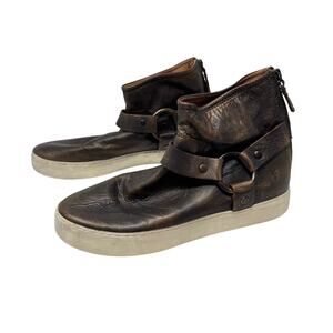Frye Dark Brown Leather Ankle Booties with Strap & Ring Detail